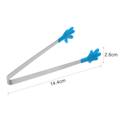 Mini Food Tongs 5.67" Hand Shape Stainless Steel with Silicon Tips Small Cooking Tongs Kitchen Food Tongs Serving Tongs for Cooking Grilling BBQ Barbecue Kitchen (Blue)