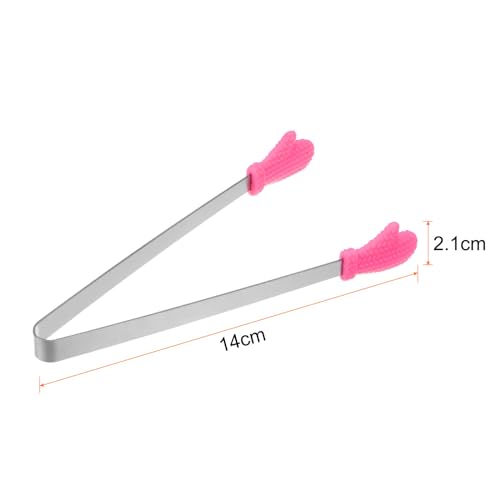 Mini Food Tongs 5.5" Gloves Shape Stainless Steel with Silicon Tips Small Cooking Tongs Kitchen Food Tongs Serving Tongs for Cooking Grilling BBQ Barbecue Kitchen (RoseRed)
