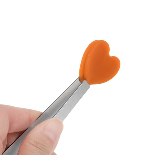 Mini Food Tongs 5.3" Heart Shape Stainless Steel with Silicon Tips Small Cooking Tongs Kitchen Food Tongs Serving Tongs for Cooking Grilling BBQ Barbecue Kitchen (Orange)