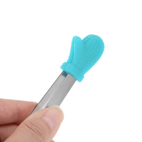 Mini Food Tongs 5.5" Gloves Shape Stainless Steel with Silicon Tips Small Cooking Tongs Kitchen Food Tongs Serving Tongs for Cooking Grilling BBQ Barbecue Kitchen (LightBlue)