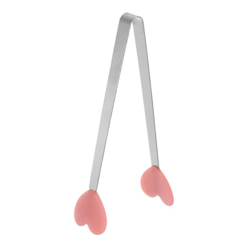 Mini Food Tongs 5.3" Heart Shape Stainless Steel with Silicon Tips Small Cooking Tongs Kitchen Food Tongs Serving Tongs for Cooking Grilling BBQ Barbecue Kitchen (CoralPink)