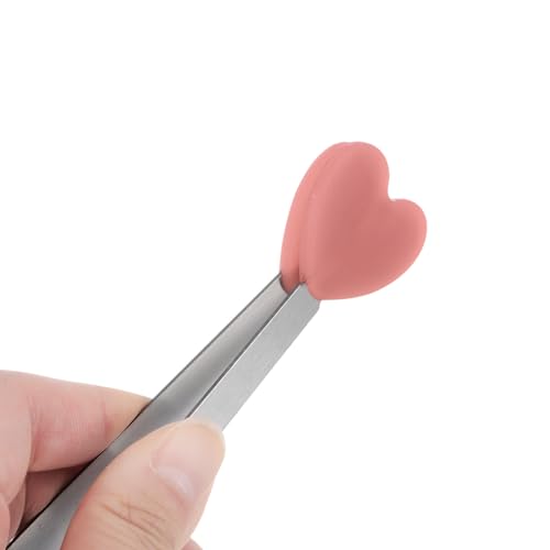 Mini Food Tongs 5.3" Heart Shape Stainless Steel with Silicon Tips Small Cooking Tongs Kitchen Food Tongs Serving Tongs for Cooking Grilling BBQ Barbecue Kitchen (CoralPink)