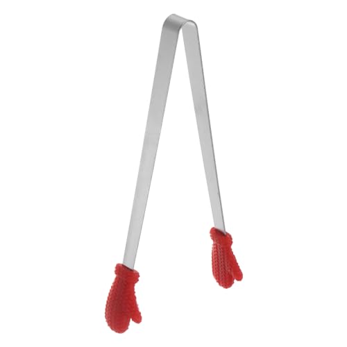 Mini Food Tongs 5.5" Gloves Shape Stainless Steel with Silicon Tips Small Cooking Tongs Kitchen Food Tongs Serving Tongs for Cooking Grilling BBQ Barbecue Kitchen (Red)