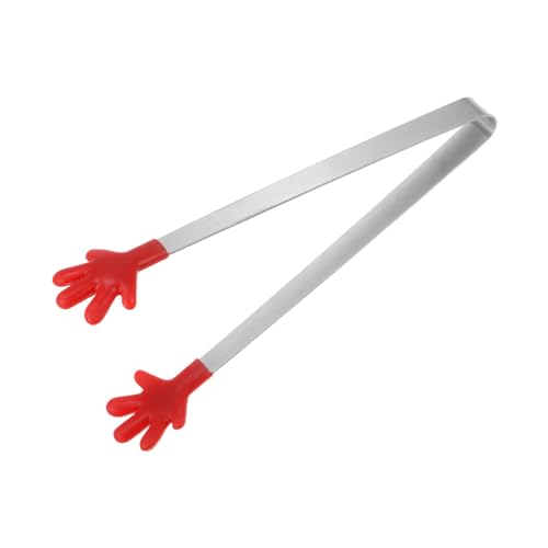Mini Food Tongs 5.67" Hand Shape Stainless Steel with Silicon Tips Small Cooking Tongs Kitchen Food Tongs Serving Tongs for Cooking Grilling BBQ Barbecue Kitchen (Red)