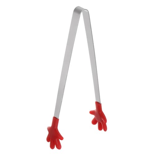Mini Food Tongs 5.67" Hand Shape Stainless Steel with Silicon Tips Small Cooking Tongs Kitchen Food Tongs Serving Tongs for Cooking Grilling BBQ Barbecue Kitchen (Red)