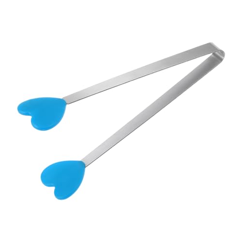 Mini Food Tongs 5.3" Heart Shape Stainless Steel with Silicon Tips Small Cooking Tongs Kitchen Food Tongs Serving Tongs for Cooking Grilling BBQ Barbecue Kitchen (Blue)