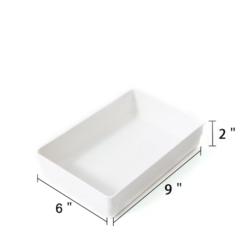 3 Pack White Plastic Drawer Organizer Tray Cutlery Utensil Makeups Drawer Organizers 9" X 6" (3 Pack 9"x6" White Plastic)