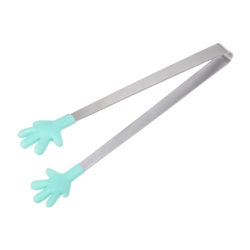 Mini Food Tongs 5.67" Hand Shape Stainless Steel with Silicon Tips Small Cooking Tongs Kitchen Food Tongs Serving Tongs for Cooking Grilling BBQ Barbecue Kitchen (LightGreen)
