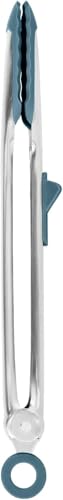 Tongs With Silicone Tips Easy Grip 13" Long Kitchen Tongs Stainless Steel Handle For Cooking (Blue Slate)