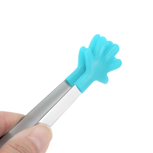 Mini Food Tongs 5.67" Hand Shape Stainless Steel with Silicon Tips Small Cooking Tongs Kitchen Food Tongs Serving Tongs for Cooking Grilling BBQ Barbecue Kitchen (LightBlue)