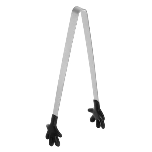 Mini Food Tongs 5.67" Hand Shape Stainless Steel with Silicon Tips Small Cooking Tongs Kitchen Food Tongs Serving Tongs for Cooking Grilling BBQ Barbecue Kitchen (Black)