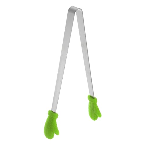 Mini Food Tongs 5.5" Gloves Shape Stainless Steel with Silicon Tips Small Cooking Tongs Kitchen Food Tongs Serving Tongs for Cooking Grilling BBQ Barbecue Kitchen (Green)