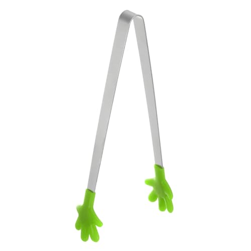 Mini Food Tongs 5.67" Hand Shape Stainless Steel with Silicon Tips Small Cooking Tongs Kitchen Food Tongs Serving Tongs for Cooking Grilling BBQ Barbecue Kitchen (Green)