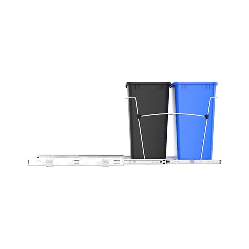 Double Pullout Garbage Trash Cans for Kitchen Cabinets (Blue & Black)