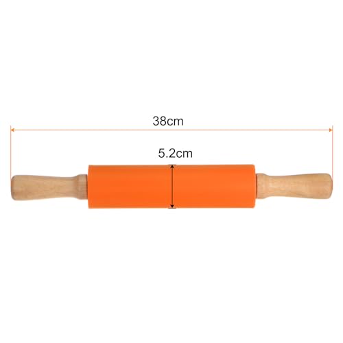 Silicone Rolling Pins for Baking 15 Inch Wooden Handle Non Stick Rolling Pin Small Roller Playdough Rolling Pins for Dough Pizza Pastry Fondant Kitchen (Orange / 38cm x 5.2cm)