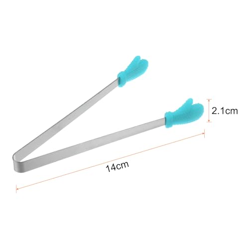 Mini Food Tongs 5.5" Gloves Shape Stainless Steel with Silicon Tips Small Cooking Tongs Kitchen Food Tongs Serving Tongs for Cooking Grilling BBQ Barbecue Kitchen (LightBlue)