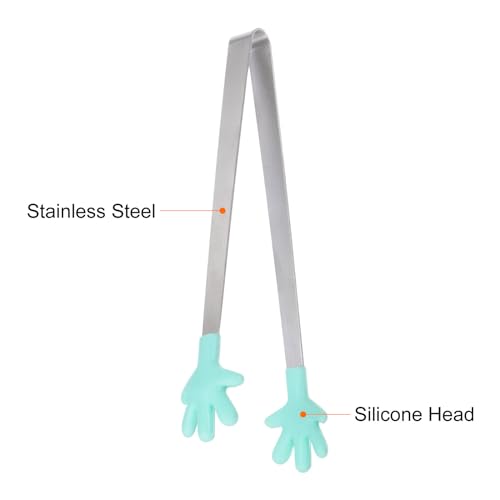 Mini Food Tongs 5.5" Pattern Shape Stainless Steel with Silicon Tips Small Cooking Tongs Kitchen Food Tongs Serving Tongs for Cooking Grilling BBQ Barbecue Kitchen (LightGreen)