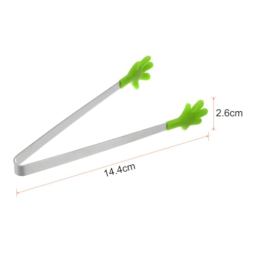 Mini Food Tongs 5.67" Hand Shape Stainless Steel with Silicon Tips Small Cooking Tongs Kitchen Food Tongs Serving Tongs for Cooking Grilling BBQ Barbecue Kitchen (Green)