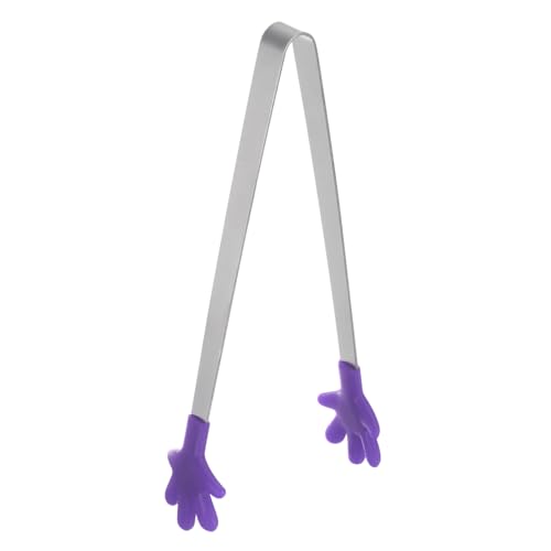 Mini Food Tongs 5.67" Hand Shape Stainless Steel with Silicon Tips Small Cooking Tongs Kitchen Food Tongs Serving Tongs for Cooking Grilling BBQ Barbecue Kitchen (Purple)