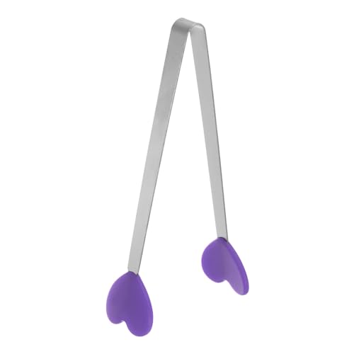 Mini Food Tongs 5.3" Heart Shape Stainless Steel with Silicon Tips Small Cooking Tongs Kitchen Food Tongs Serving Tongs for Cooking Grilling BBQ Barbecue Kitchen (Purple)