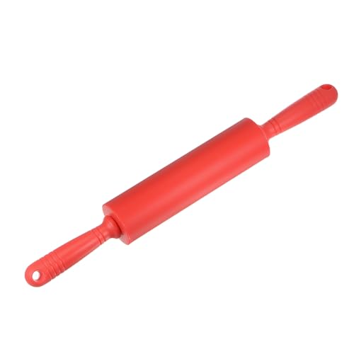Silicone Rolling Pins for Baking 17 Inch Non Stick Rolling Pin Small Roller Playdough Rolling Pins with Hanging Hole for Dough Pizza Pastry Fondant Kitchen (Red / 42.8cm x 5.4cm)