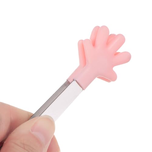Mini Food Tongs 5.67" Hand Shape Stainless Steel with Silicon Tips Small Cooking Tongs Kitchen Food Tongs Serving Tongs for Cooking Grilling BBQ Barbecue Kitchen (Pink)