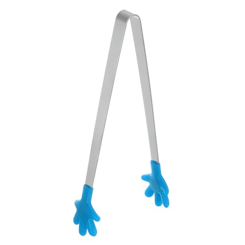 Mini Food Tongs 5.67" Hand Shape Stainless Steel with Silicon Tips Small Cooking Tongs Kitchen Food Tongs Serving Tongs for Cooking Grilling BBQ Barbecue Kitchen (Blue)