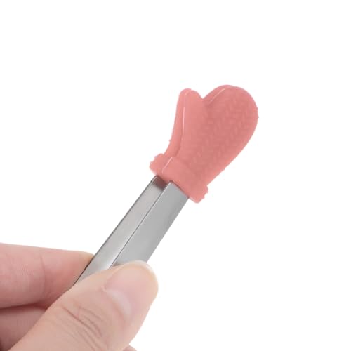 Mini Food Tongs 5.5" Gloves Shape Stainless Steel with Silicon Tips Small Cooking Tongs Kitchen Food Tongs Serving Tongs for Cooking Grilling BBQ Barbecue Kitchen (CoralPink)