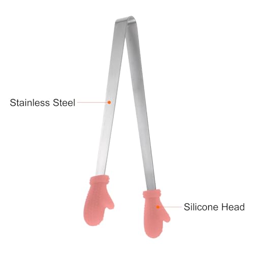 Mini Food Tongs 5.5" Gloves Shape Stainless Steel with Silicon Tips Small Cooking Tongs Kitchen Food Tongs Serving Tongs for Cooking Grilling BBQ Barbecue Kitchen (CoralPink)