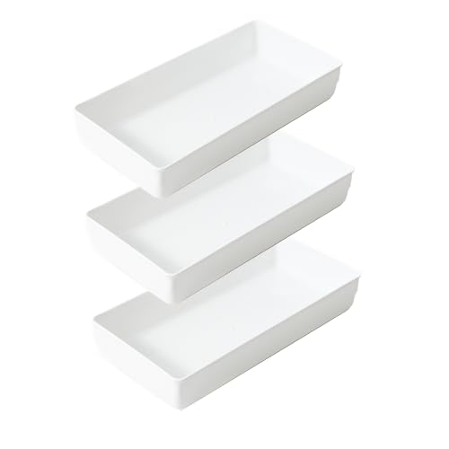 Strong Plastic Drawer Organizer Tray 6x12'' (3 Pack 12"x6" White Plastic)