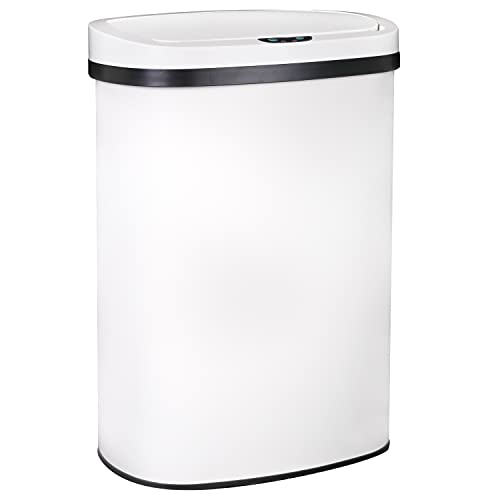 13 Gallon Stainless Steel Trash Can with Lid (Stainless Steel / White)