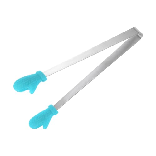 Mini Food Tongs 5.5" Gloves Shape Stainless Steel with Silicon Tips Small Cooking Tongs Kitchen Food Tongs Serving Tongs for Cooking Grilling BBQ Barbecue Kitchen (LightBlue)