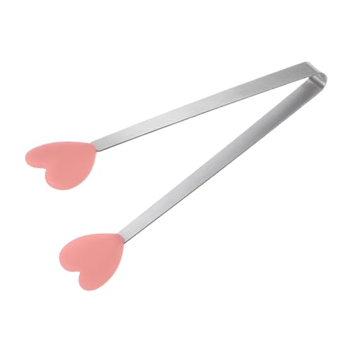 Mini Food Tongs 5.3" Heart Shape Stainless Steel with Silicon Tips Small Cooking Tongs Kitchen Food Tongs Serving Tongs for Cooking Grilling BBQ Barbecue Kitchen (CoralPink)