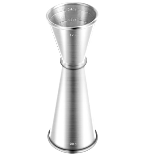Double Cocktail Jigger for Bartending (Rolled Edge-1oz/2oz-1PC / Frosted Silver)