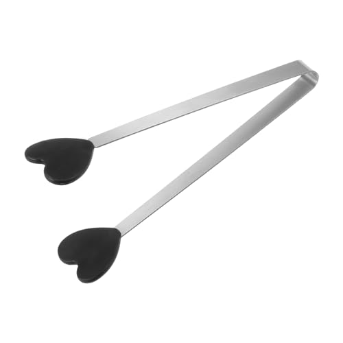 Mini Food Tongs 5.3" Heart Shape Stainless Steel with Silicon Tips Small Cooking Tongs Kitchen Food Tongs Serving Tongs for Cooking Grilling BBQ Barbecue Kitchen (Black)
