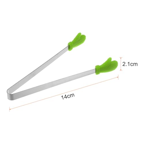Mini Food Tongs 5.5" Gloves Shape Stainless Steel with Silicon Tips Small Cooking Tongs Kitchen Food Tongs Serving Tongs for Cooking Grilling BBQ Barbecue Kitchen (Green)
