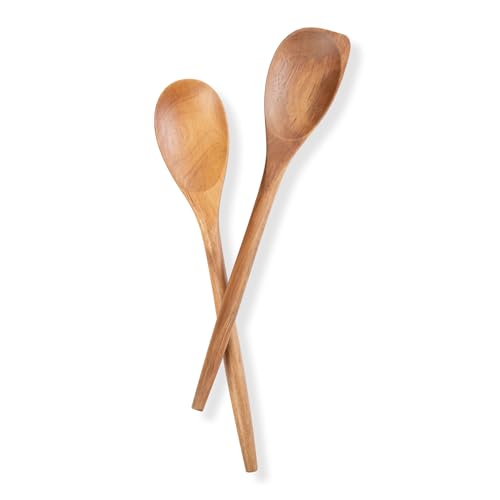 2PCS Wooden Spoons for Cooking14 Inch Cooking Wooden Spoons Comfort Grip Wood Spoons Cooking Kitchen Utensils for Stirring Scraping Flipping (Light Brown(B))