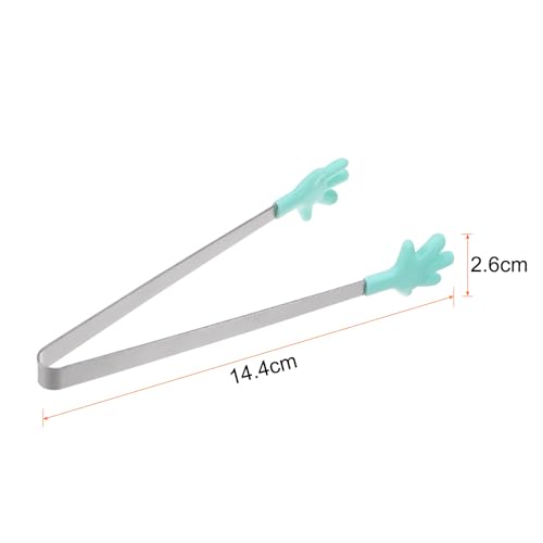 Mini Food Tongs 5.67" Hand Shape Stainless Steel with Silicon Tips Small Cooking Tongs Kitchen Food Tongs Serving Tongs for Cooking Grilling BBQ Barbecue Kitchen (LightGreen)