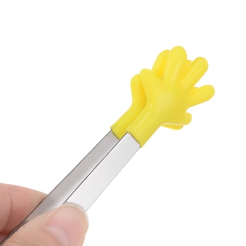 Mini Food Tongs 5.5" Pattern Shape Stainless Steel with Silicon Tips Small Cooking Tongs Kitchen Food Tongs Serving Tongs for Cooking Grilling BBQ Barbecue Kitchen (Yellow)