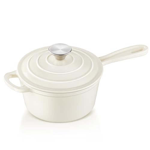 1Qt Enamel Cast Iron Sauce Pan (Cream White / 1 Quarts)