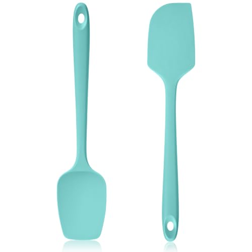 600ºF Heat Resistant Silicone Spatula Spoonula Set of 2 (Aqua Sky / Large/Spoon Spatula - 2pcs)
