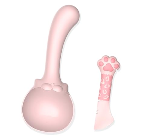 Cat Food Scoop and Wet Food Spatula Set (Pink-Spoon&Lid)