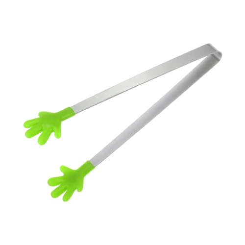 Mini Food Tongs 5.67" Hand Shape Stainless Steel with Silicon Tips Small Cooking Tongs Kitchen Food Tongs Serving Tongs for Cooking Grilling BBQ Barbecue Kitchen (Green)
