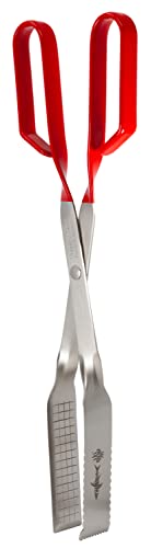 Steak Grill Tongs for Kitchen & Outdoor Cooking (13 Inch / Red)