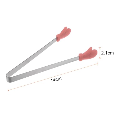 Mini Food Tongs 5.5" Gloves Shape Stainless Steel with Silicon Tips Small Cooking Tongs Kitchen Food Tongs Serving Tongs for Cooking Grilling BBQ Barbecue Kitchen (CoralPink)