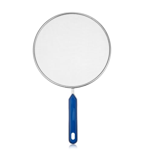 Stainless Steel Grease Splatter Screen for Frying Pan 8’’ Splatter Guard with Comfortable Grip Handle Pan Cover Cooking Protector Ultra Fine Mesh Prevents Oil Splatters and Messes for Frying Cooking