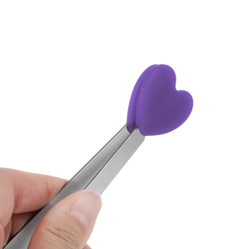 Mini Food Tongs 5.3" Heart Shape Stainless Steel with Silicon Tips Small Cooking Tongs Kitchen Food Tongs Serving Tongs for Cooking Grilling BBQ Barbecue Kitchen (Purple)