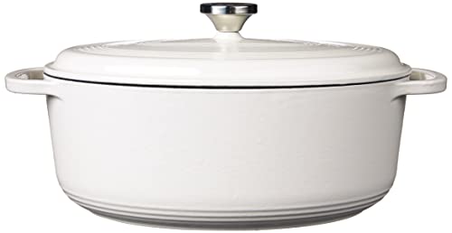 Enameled Cast Iron Oval Dutch Oven with Lid (Oyster White)