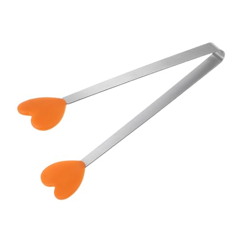 Mini Food Tongs 5.3" Heart Shape Stainless Steel with Silicon Tips Small Cooking Tongs Kitchen Food Tongs Serving Tongs for Cooking Grilling BBQ Barbecue Kitchen (Orange)