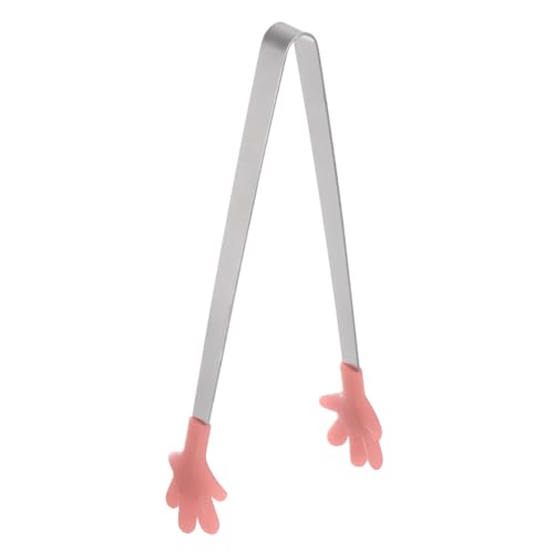 Mini Food Tongs 5.67" Hand Shape Stainless Steel with Silicon Tips Small Cooking Tongs Kitchen Food Tongs Serving Tongs for Cooking Grilling BBQ Barbecue Kitchen (CoralPink)